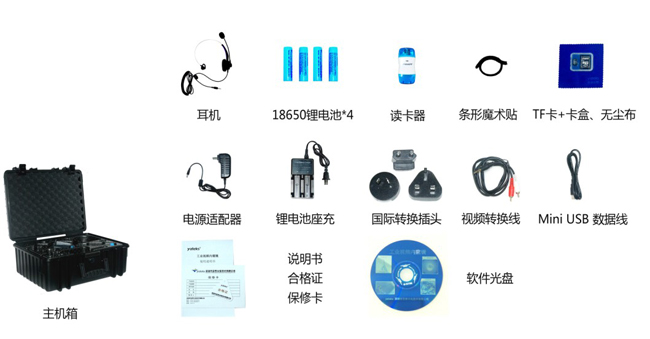 金年会HIE系列高清工业内窥镜主机标配有：耳机、读卡器、视频转换线、内窥镜数据线、电源适配器等